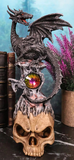 Azureon Black Dragon Perching On Quartz Tower Alien Skull Statue Home Decor-1