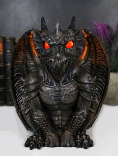 Gothic Winged Dragon Guard Gargoyle With Translucent Eyes Candle Holder Figurine-1