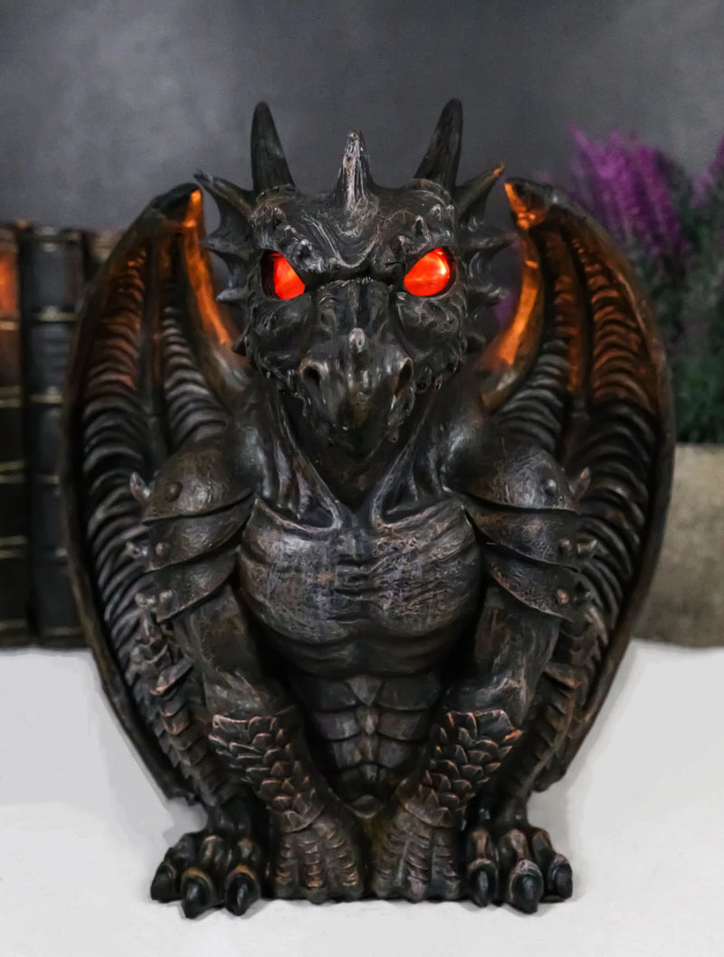 Gothic Winged Dragon Guard Gargoyle With Translucent Eyes Candle Holder Figurine-1