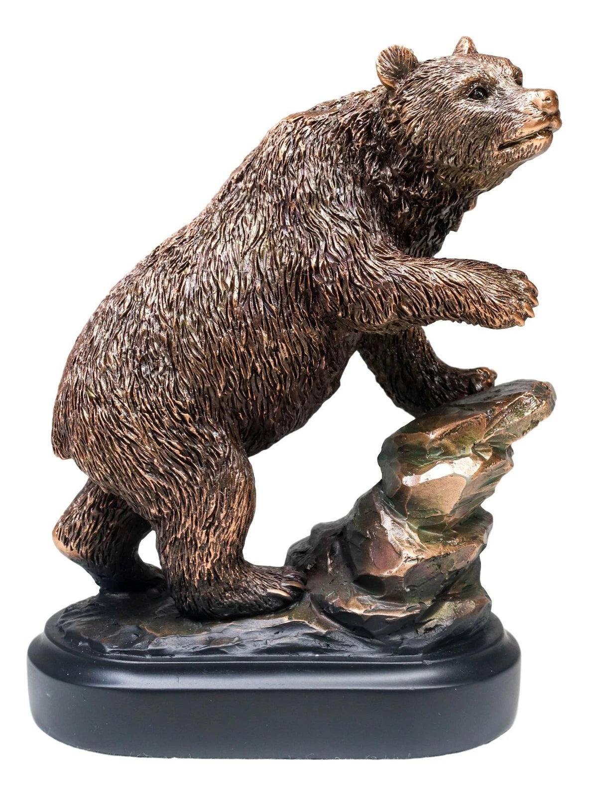 Grizzly Bear Climbing On River Rock Statue 6.25"Tall Bronze Electroplated Resin-4