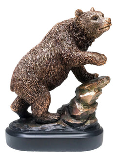Grizzly Bear Climbing On River Rock Statue 6.25"Tall Bronze Electroplated Resin-4
