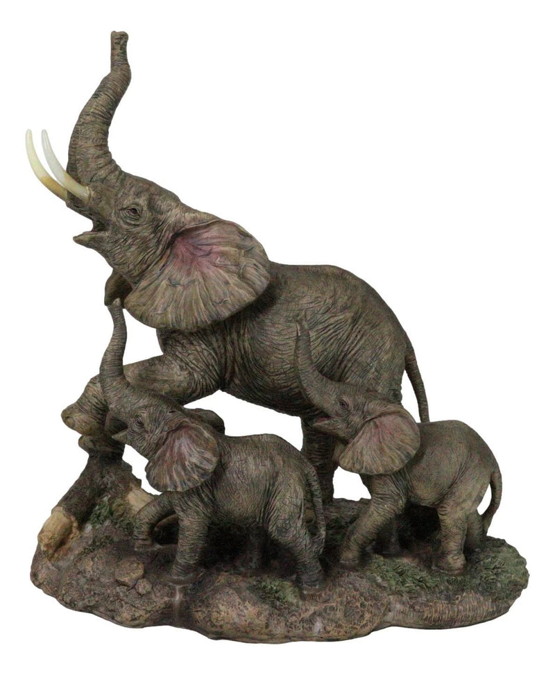 Triumphant Entry Safari Elephants Father And 2 Calves On Forest Floor Figurine-3