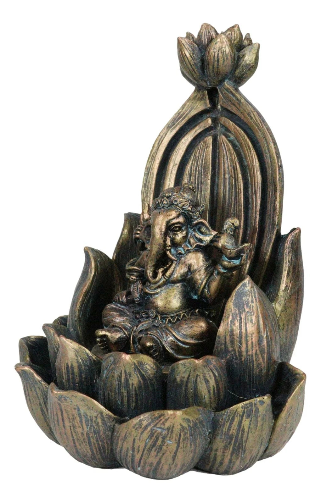 Hindu Elephant God Ganesha On Lotus Throne Backflow Cone Incense Burner Figurine-6