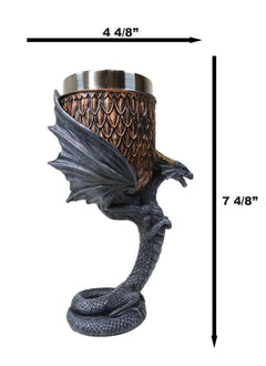 Dragon Scales With Servant Winged Drake Stem Base Drinking Wine Goblet Chalice-5