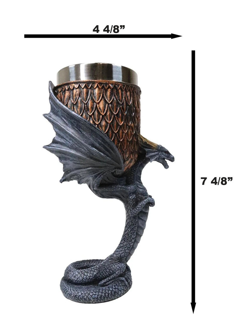Dragon Scales With Servant Winged Drake Stem Base Drinking Wine Goblet Chalice-5