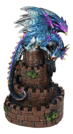 Metallic Blue Dragon On Spiral Steps Castle Tower Backflow Incense Cone Burner-4
