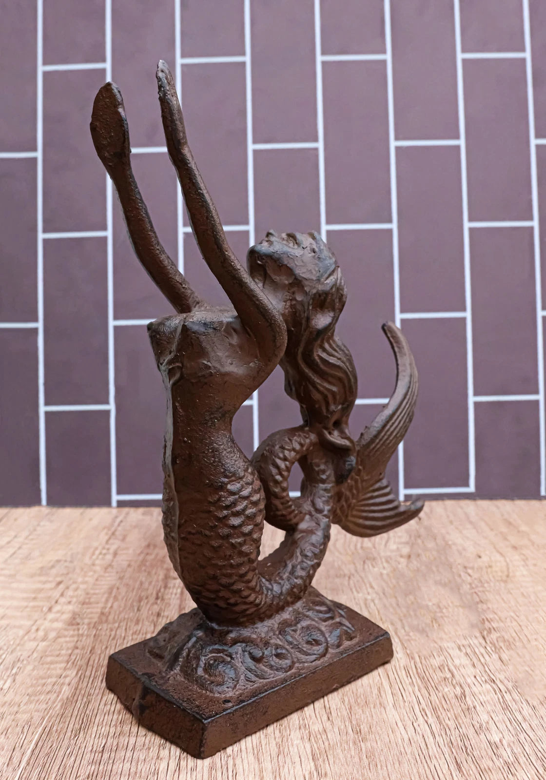 Cast Iron Rustic Nautical Siren Mermaid With Curling Tail Door Stopper Doorstop-2