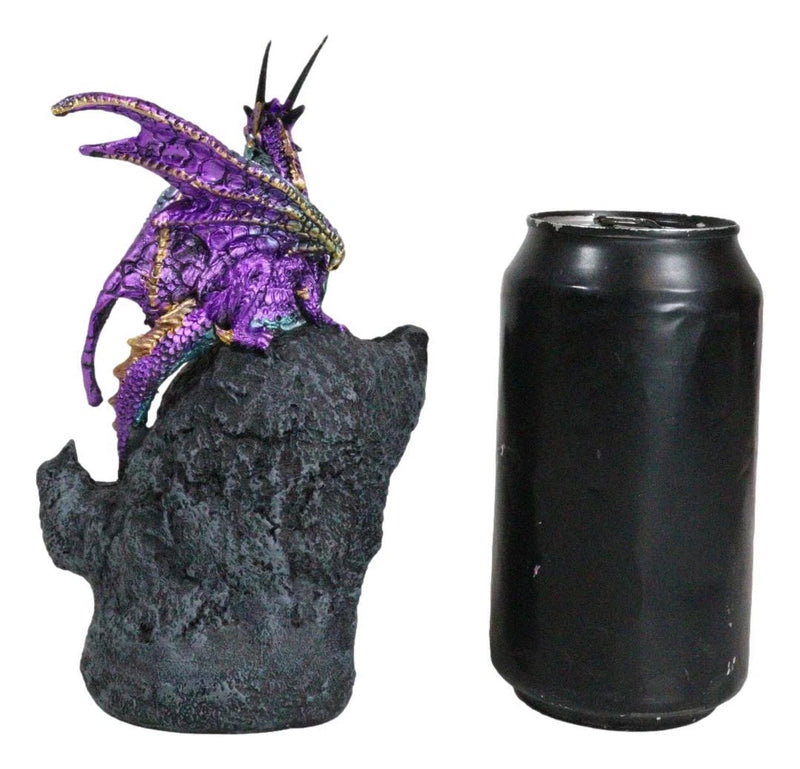 Metallic Purple Midnight Dragon On LED Light Faux Geode Crystal Rock Figurine-7