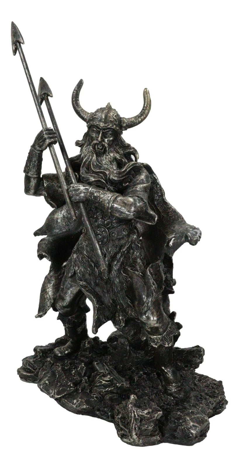 Viking Norse God Odin Alfather With Horned Helm Holding Javelin Spears Figurine-7