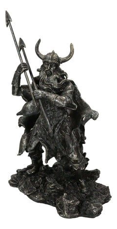 Viking Norse God Odin Alfather With Horned Helm Holding Javelin Spears Figurine-7