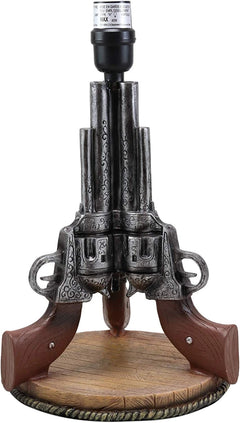 Western Wild West Triple Six Shooters Revolver Guns Side Table Lamp Statue Decor-6