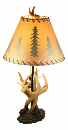26"H Rustic Vintage Design 3 Entwined Antlers And Pine Cones Table Lamp-5
