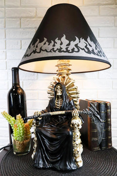 Grim Reaper Seated On Skeleton Justice Throne With Scythe Table Lamp Shade-1