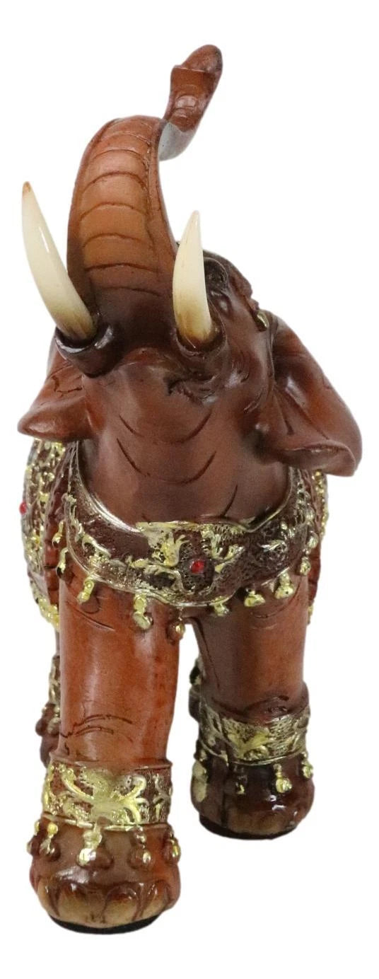 Faux Wood Trunk Up Elephant with Golden Scrollwork And Crushed Glass Figurine-6