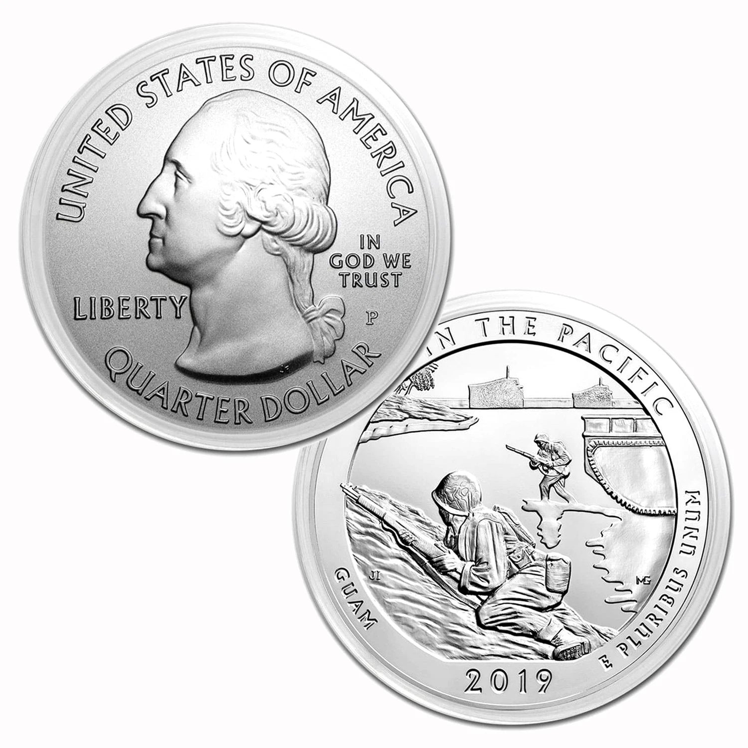 2019 $ 0,25 5 oz W Plata América la Hermosa Guerra en el Pacífico Guam