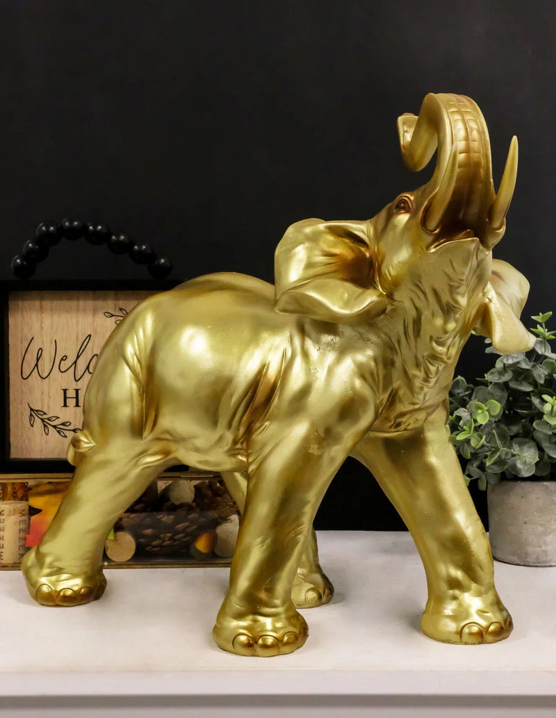 Estatua de elefante dorado Feng Shui de gran Buda tailandés auspicioso con la trompa hacia arriba-3