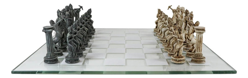 Olympus At War Greek Olympian Deities Resin Chess Pieces W/Glass Board Set-7