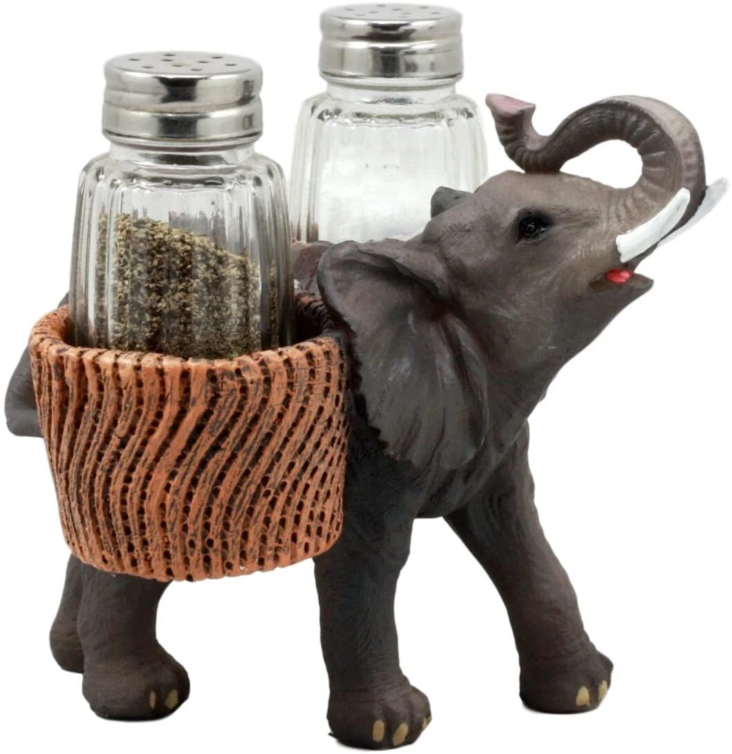 Juego de salero y pimentero de cristal con forma de elefante trompetero de Savanna Calls-5