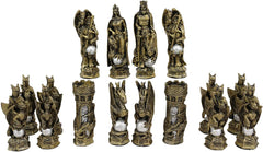 Silver and Gold King Arthur Merlin Dragons Chess Pieces with Board Set-4