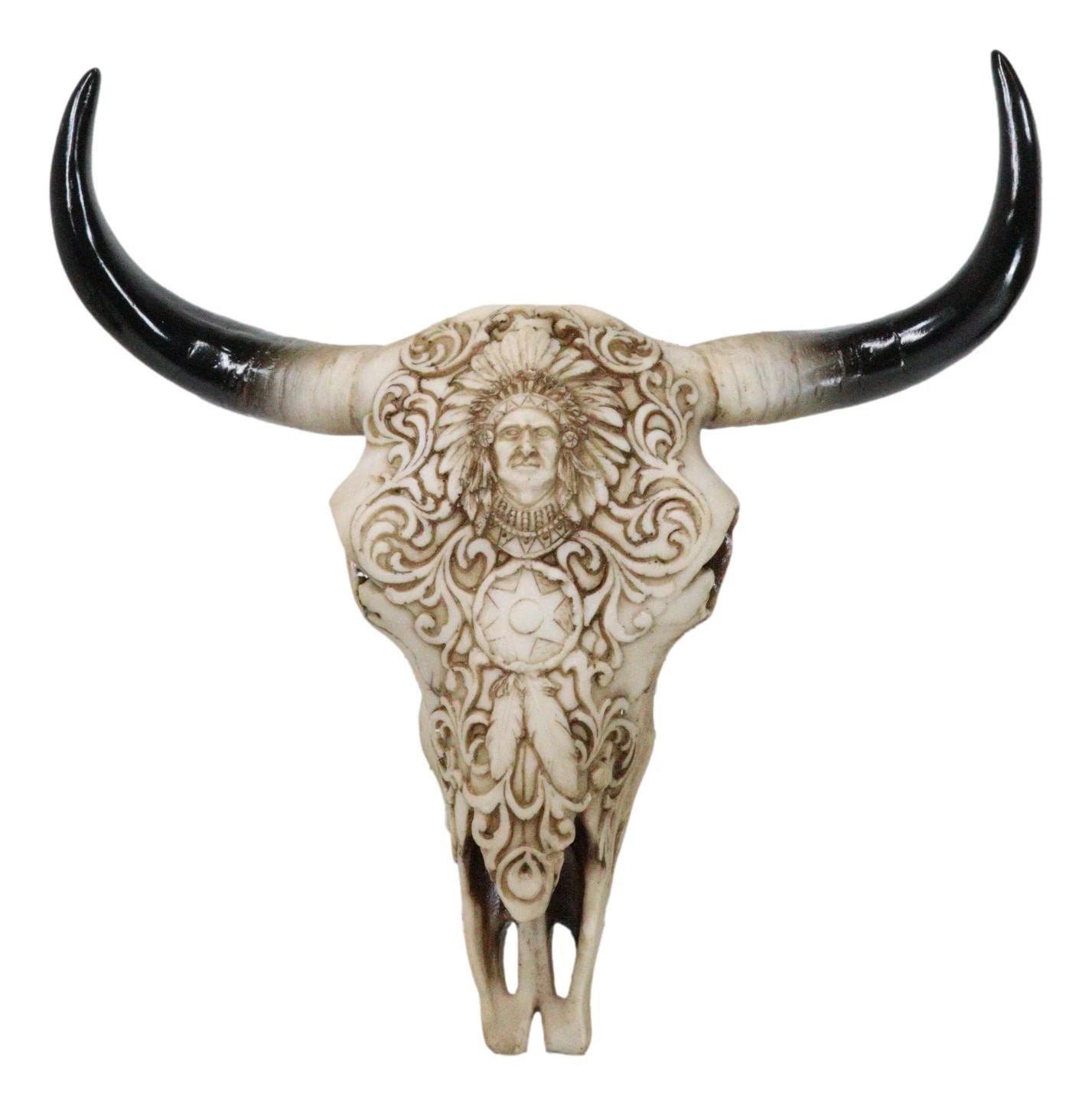 Southwestern Tribal Buffalo Skull Tribal Indian Chief Scrollwork Wall Decor-6
