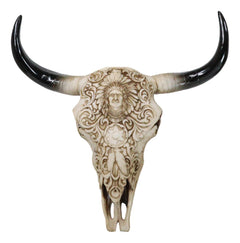 Southwestern Tribal Buffalo Skull Tribal Indian Chief Scrollwork Wall Decor-6