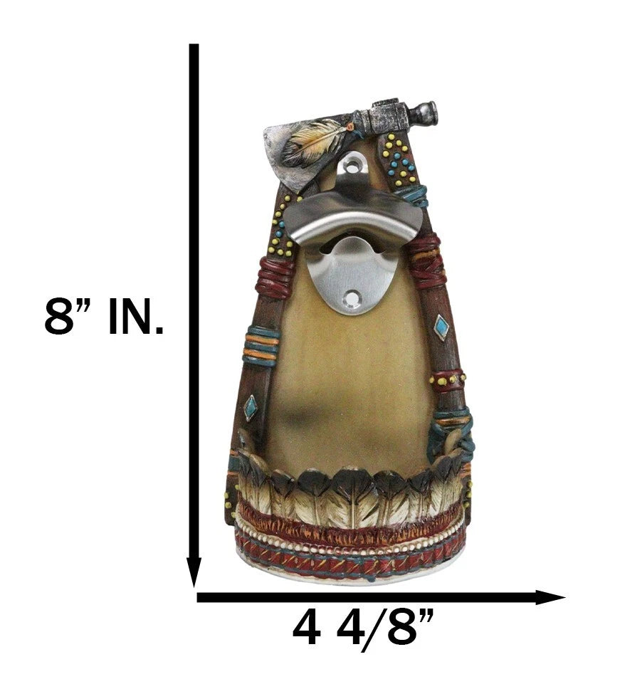 Southwestern Feathers With Turquoise Hand Axe Tribal Indian Wall Bottle Opener-6