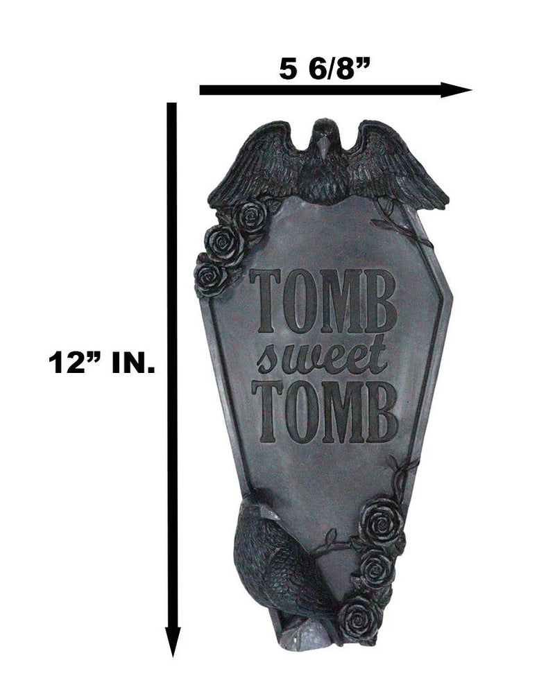 Gothic Raven Crows On Graveyard Tomb Coffin Headstone Black Roses Wall Decor-5
