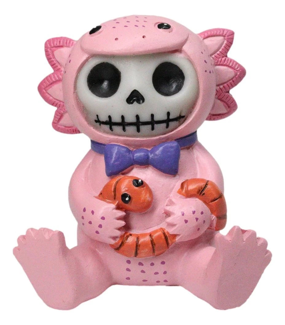 Furrybones Cute Pink Loti The Axolotl Holding Worm Skeleton Figurine Furry Bones-6