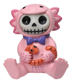 Furrybones Cute Pink Loti The Axolotl Holding Worm Skeleton Figurine Furry Bones-6