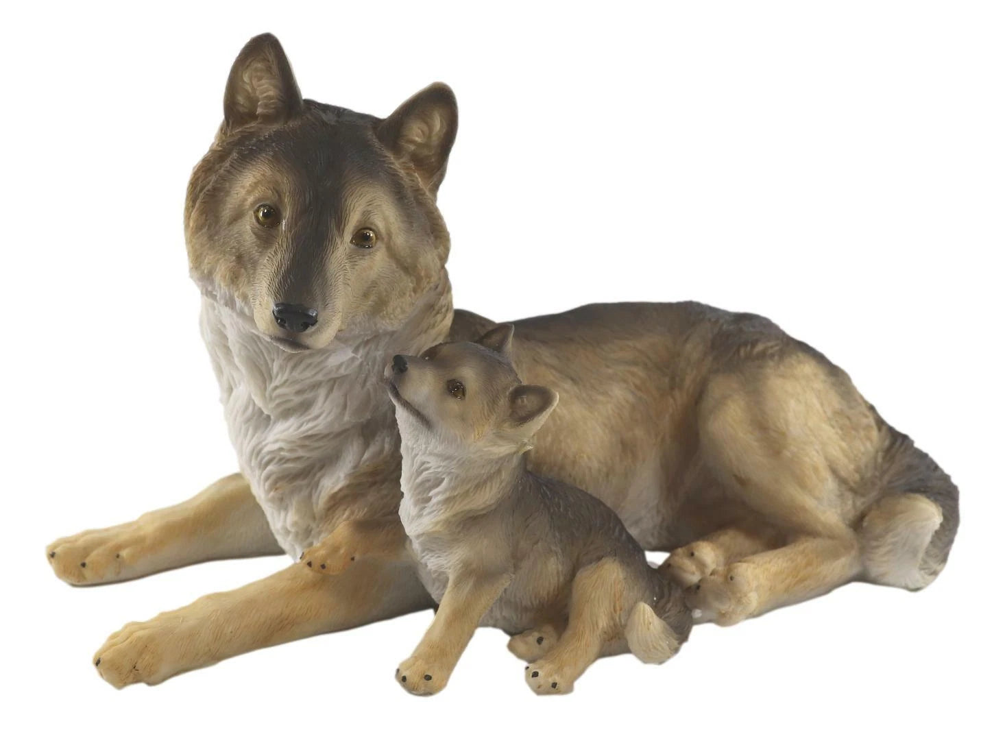 Alpha Gray Wolf Family Figurine 9.75"L Timber Wolf Mother Resting With Pup-5
