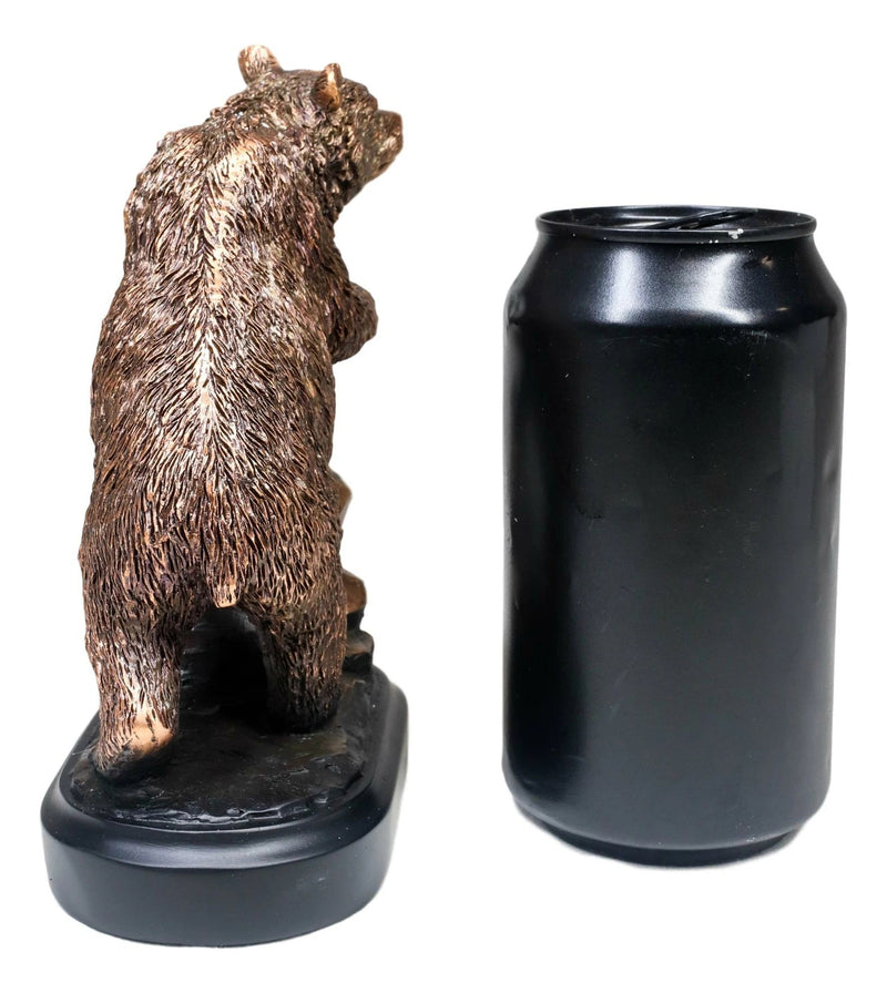 Grizzly Bear Climbing On River Rock Statue 6.25"Tall Bronze Electroplated Resin-6