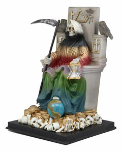 Rainbow Robe Holy Santa Muerte Seated On Throne with Scythe Statue 10.5"H-5