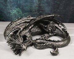 Figura coleccionable de dragón soma negro con cuernos de fantasía medieval en reposo, 28 cm de largo-1