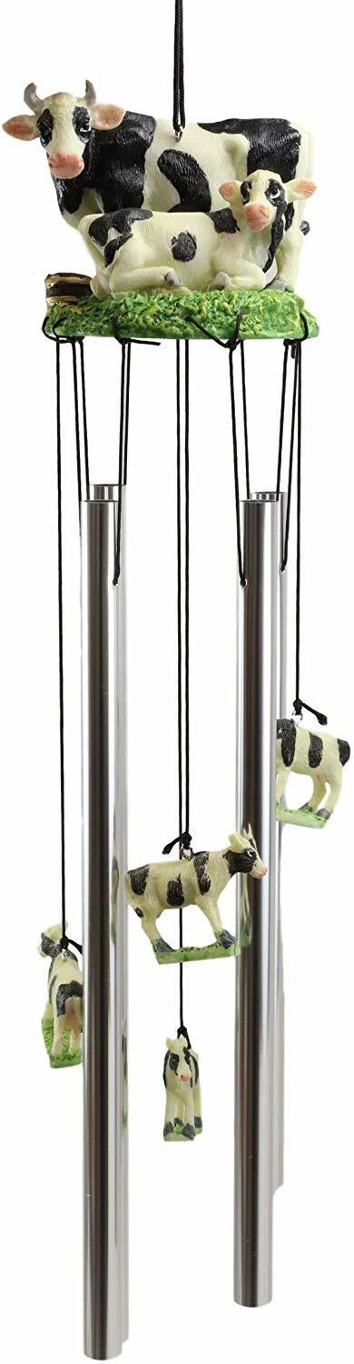Gift Bovine Holstein Cow and Baby Calf Family Resonant Relaxing Wind Chime-7