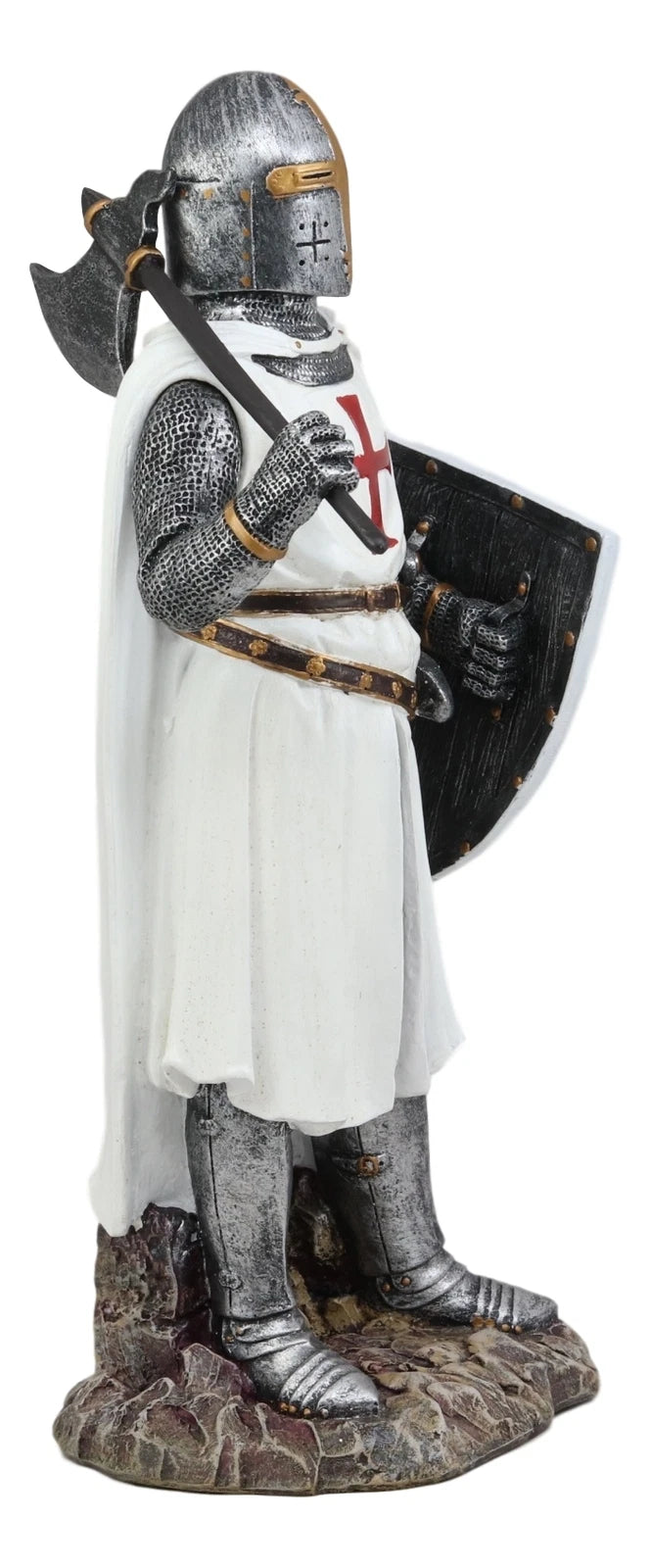 White Cloak Caped Medieval Crusader Bardiche Axeman Knight Statue Figurine-2