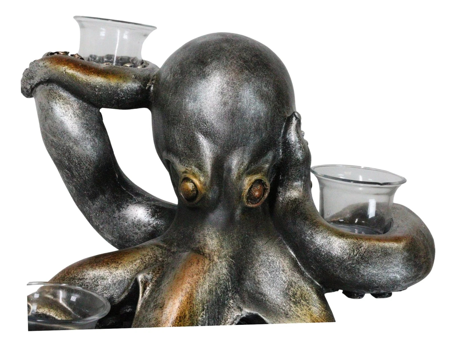 Large Rustic Bronze Deep Ocean Octopus Candle Holder Statue Kraken Sea Monster-3