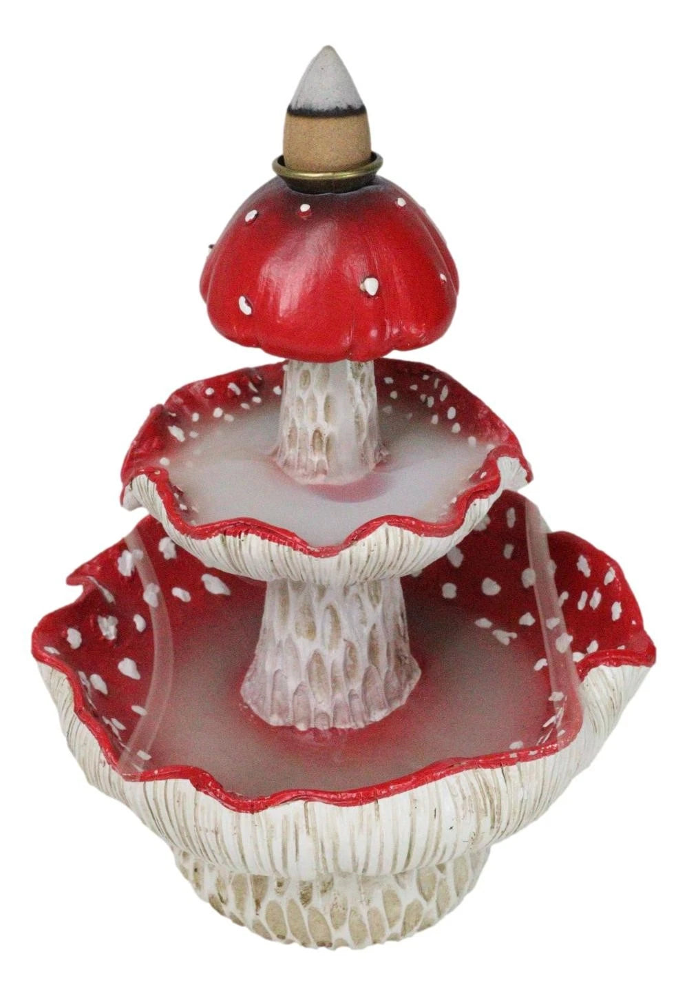 Enchanted Fairy Garden Red 3 Tiered Toadstool Mushrooms Backflow Incense Burner-4