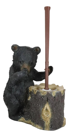 Rustic Whimsical Black Bear Stinky Potion Toilet Brush And Holder Set Figurine-5