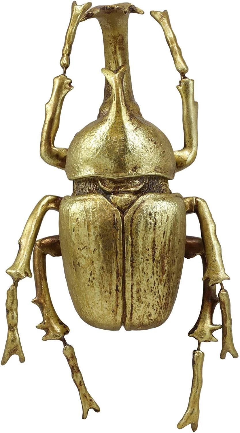 Large Gold Resin Rhinoceros Beetle Wall Sculpture Or Table Decor Figurine-5