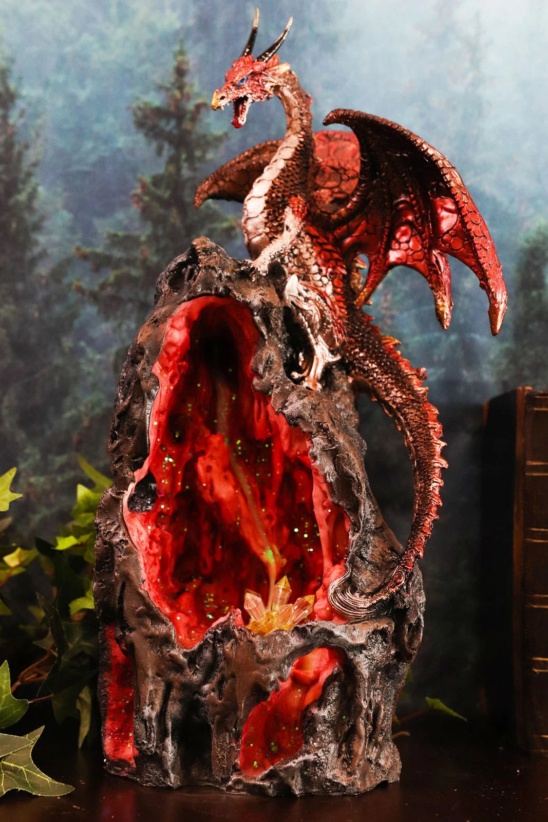 Sapphire Dragon On LED Crystal Mountain Backflow Incense Burner Figurine-1