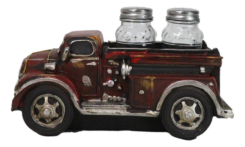 Figura de camión de bomberos rojo vintage para salero y pimentero de cristal-5