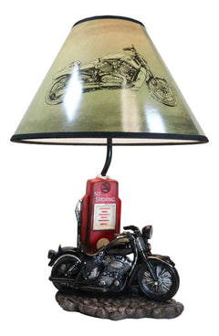 Lámpara de mesa de escritorio con pantalla, estilo retro, con surtidor de gasolina y motocicleta-7