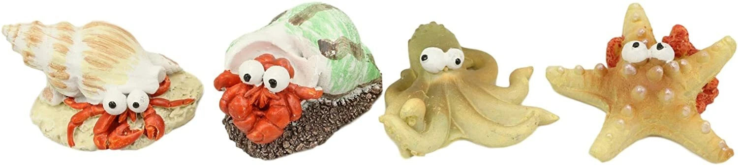 Starfish Octopus and Hermit Crabs Small Miniature Figurines Set of 4-4