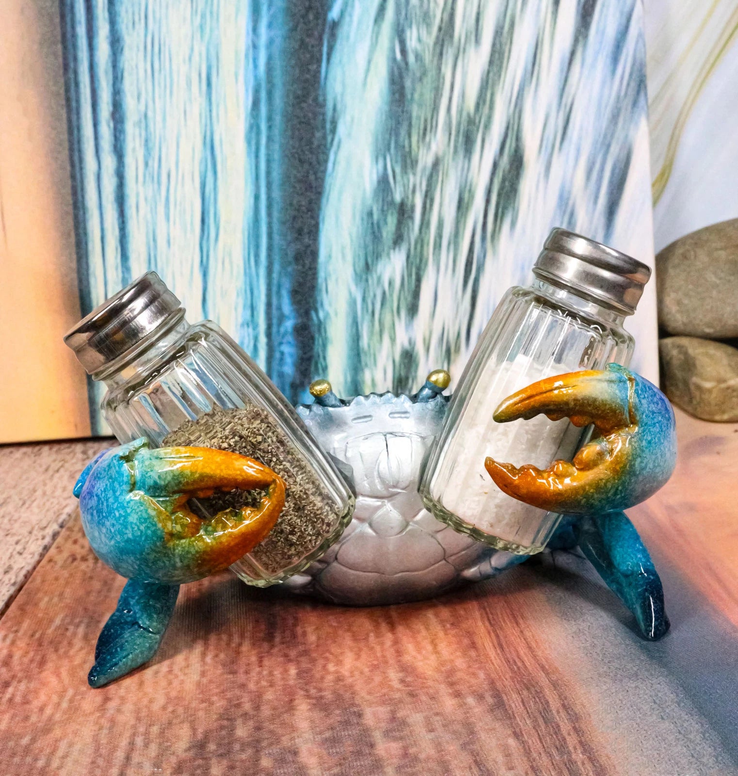 Nautical Ocean Marine Blue Crab Salt And Pepper Shakers Holder Figurine Set-1