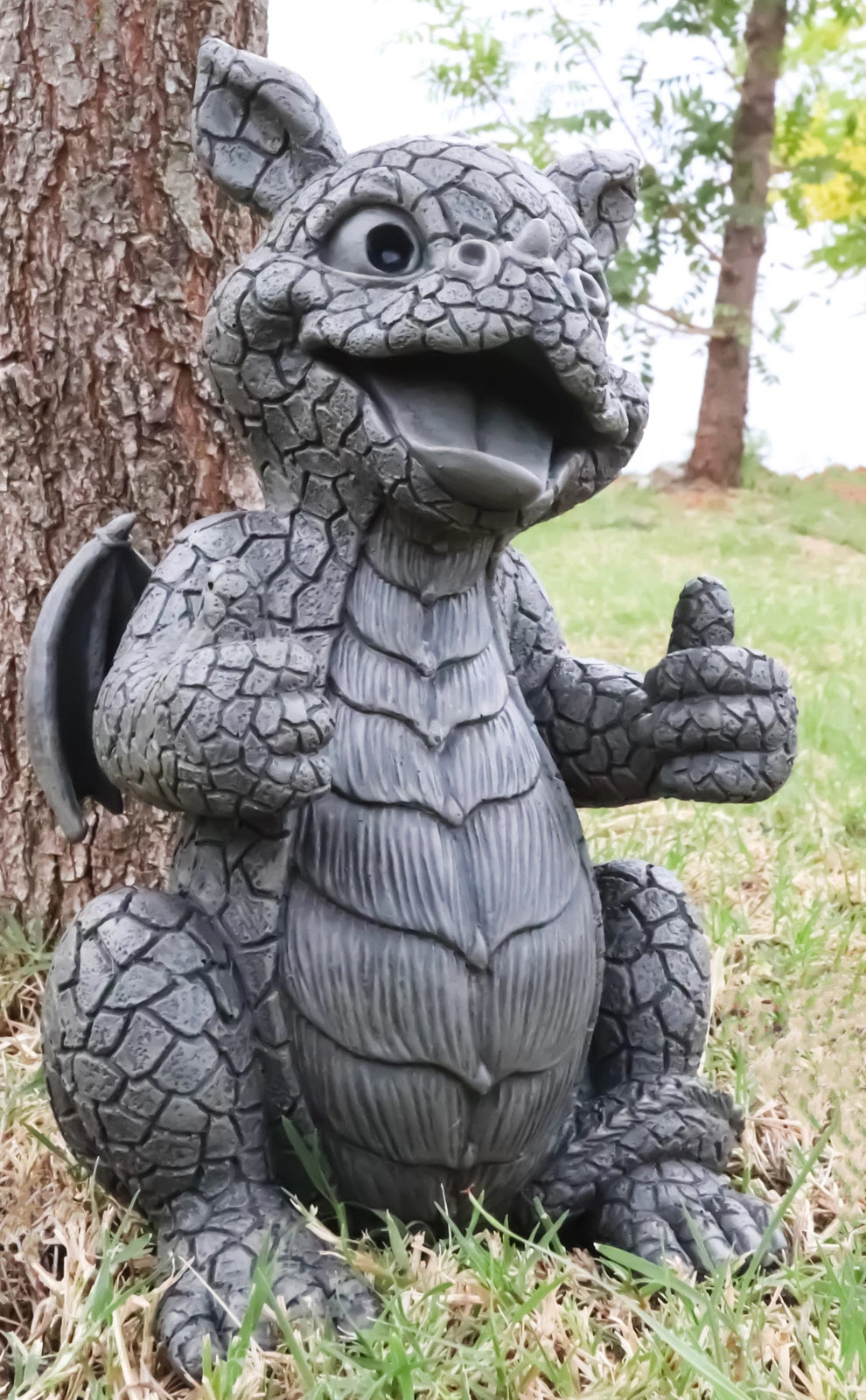 Whimsical Good Job Thumbs Up Dragon Garden Statue Faux Stone Resin Finish 10"H-2