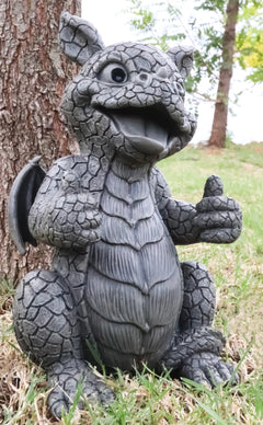 Whimsical Good Job Thumbs Up Dragon Garden Statue Faux Stone Resin Finish 10"H-2