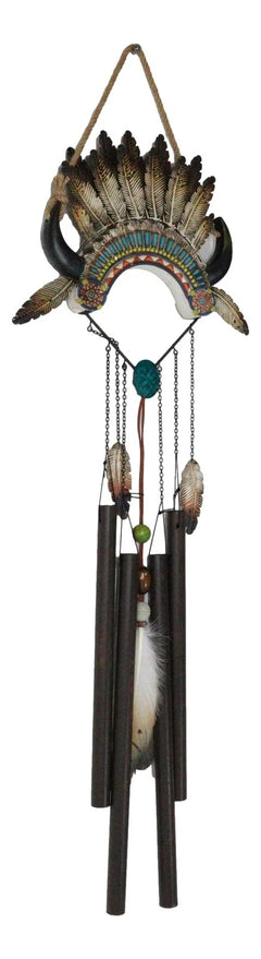 Southwest Boho Chic Indian Chief Headdress Feathers Turquoise Rocks Wind Chime-4