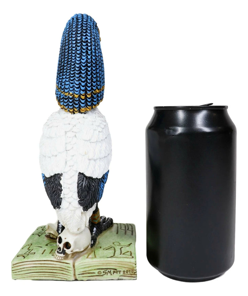 Egyptian God Ibis Headed Thoth White Flamingo Standing On Skull And Book Statue-3