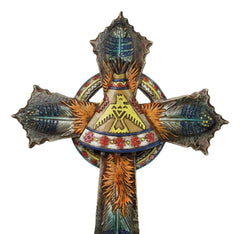 Southwestern Indian Feathers Teepee Sacred Eagle Faux Wooden Rustic Wall Cross-4