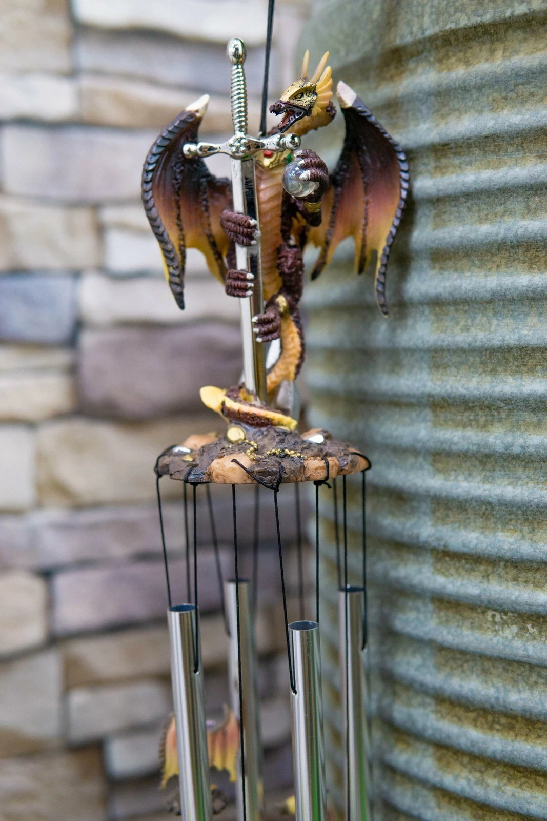Excalibur Sword Fire Night Dragon Resonant Relaxing Wind Chime Garden Patio